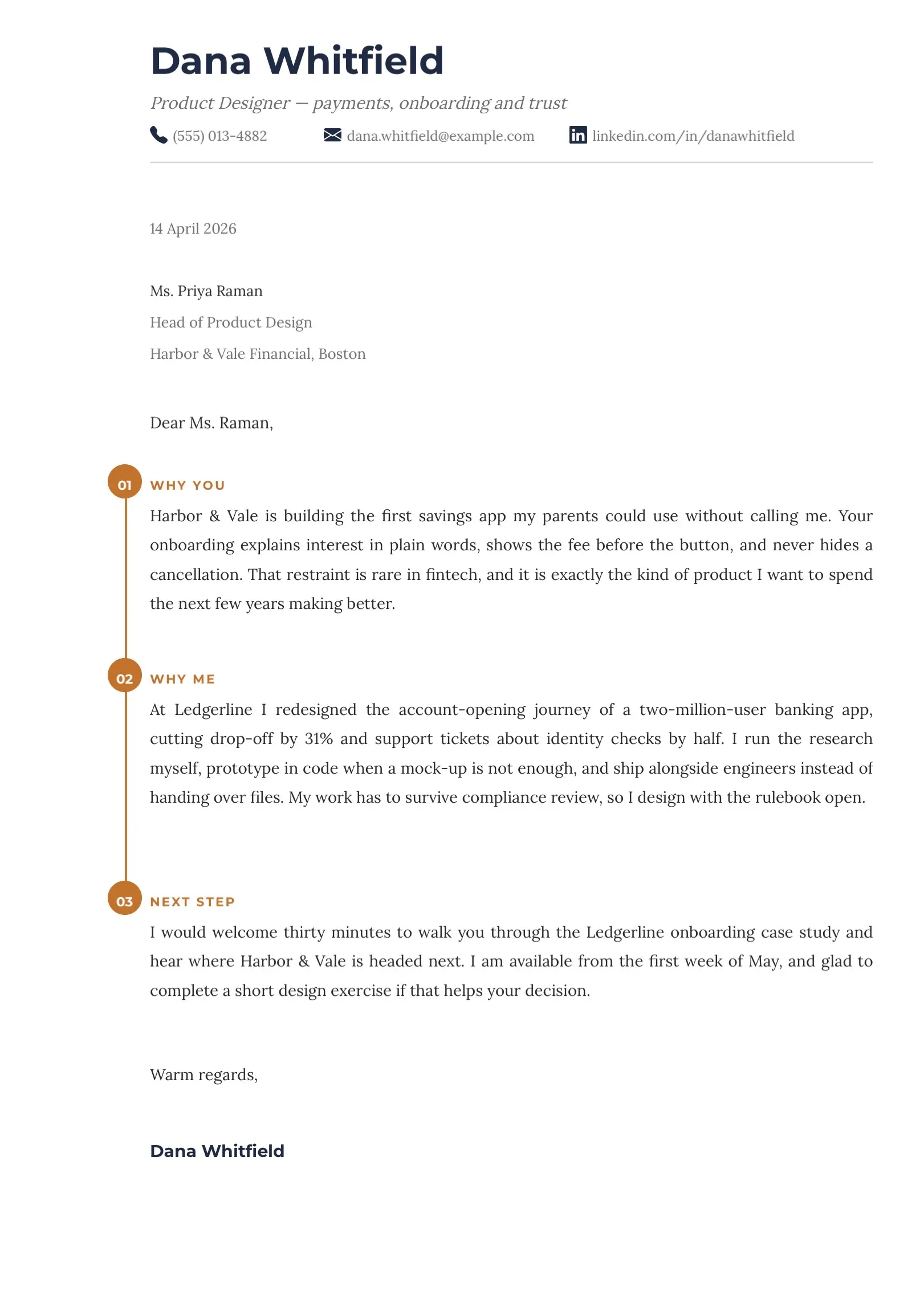 Black and White Three-Step Cover Letter Template