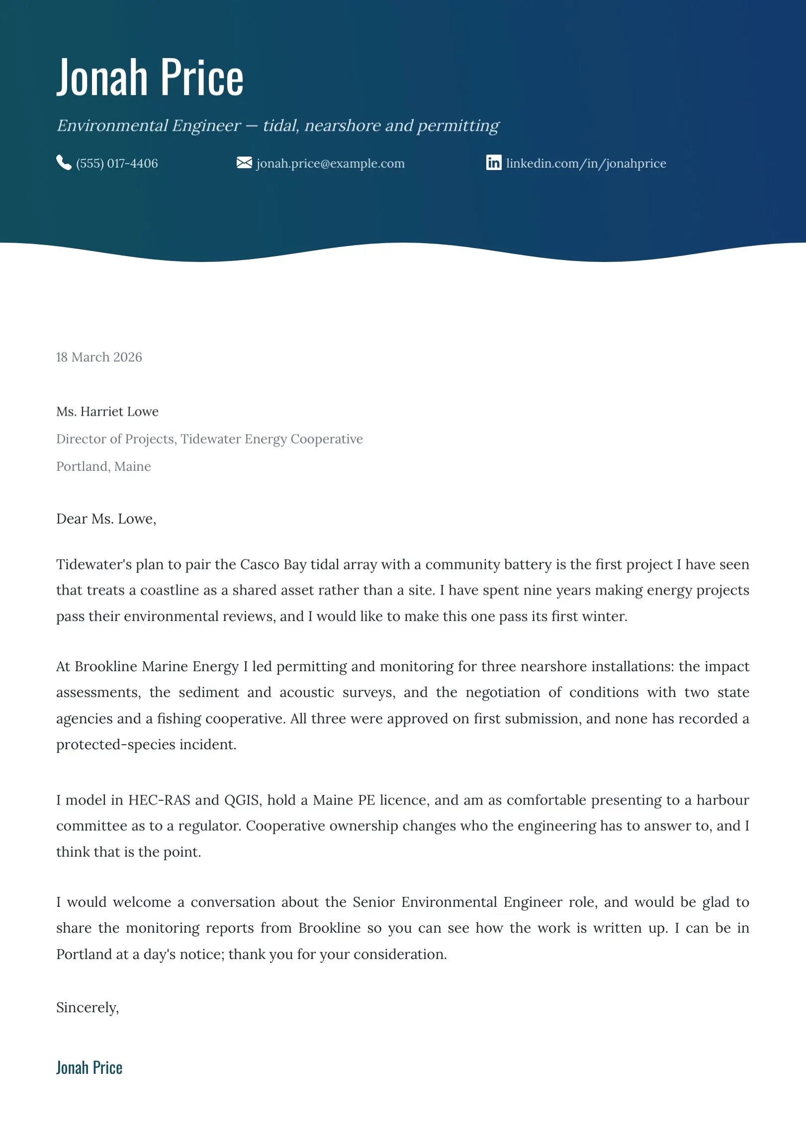 Navy Environmental Engineer Cover Letter Template