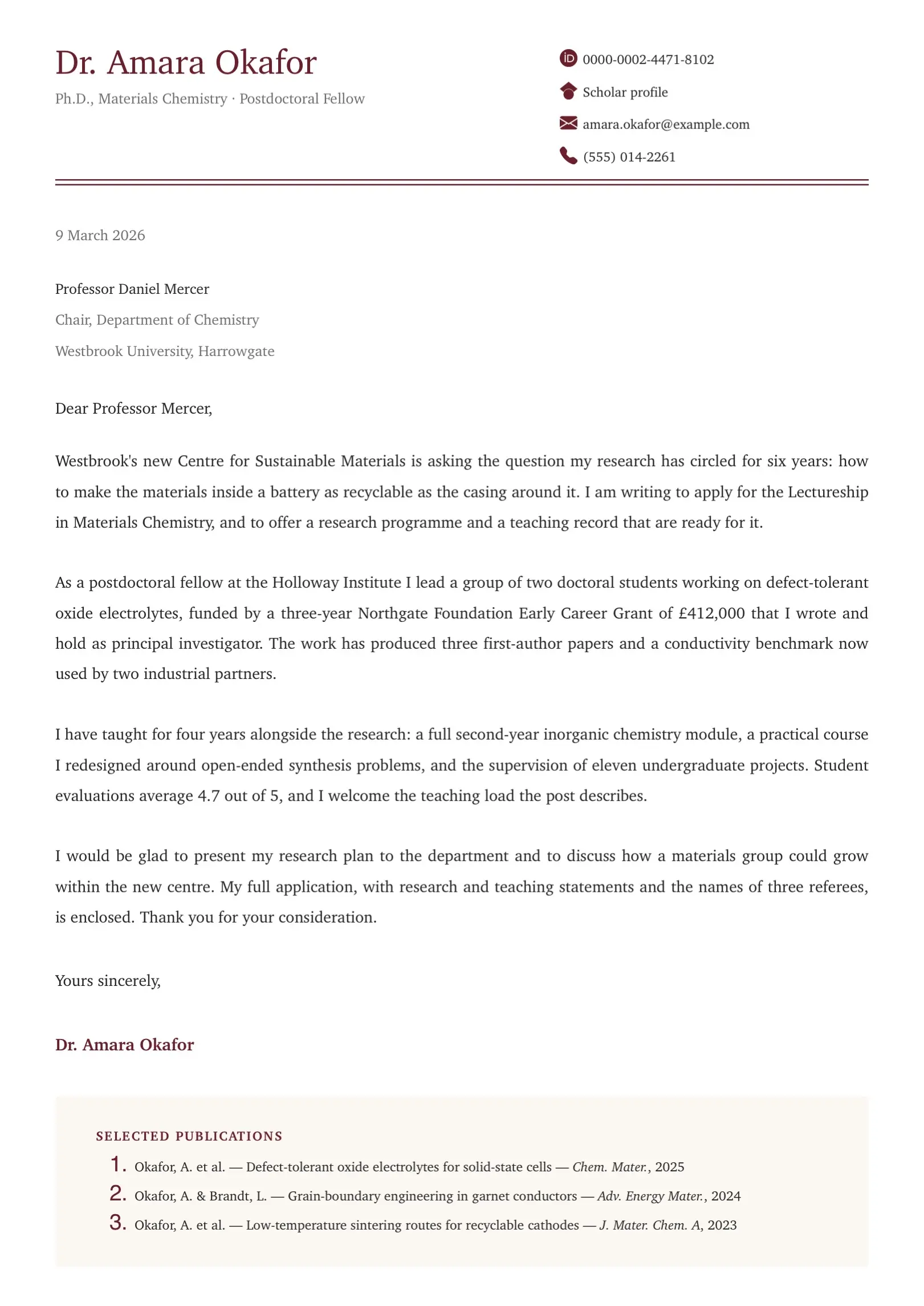 Black and White Academic Cover Letter Template