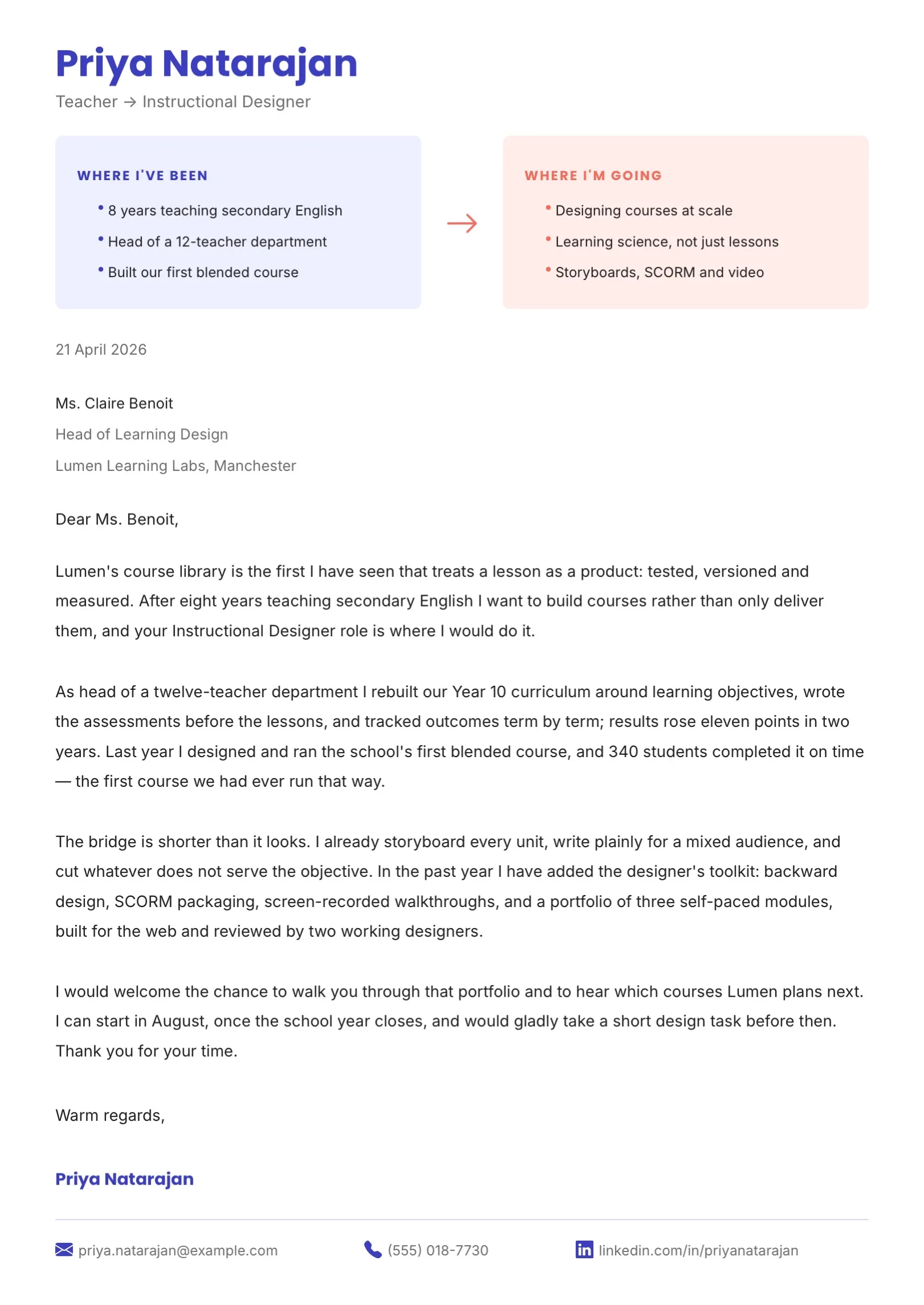 Black and White Career Change Cover Letter Template