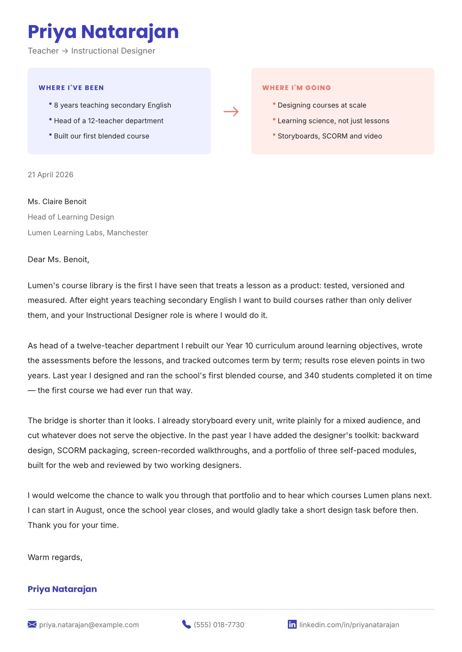 Black and White Career Change Cover Letter Template