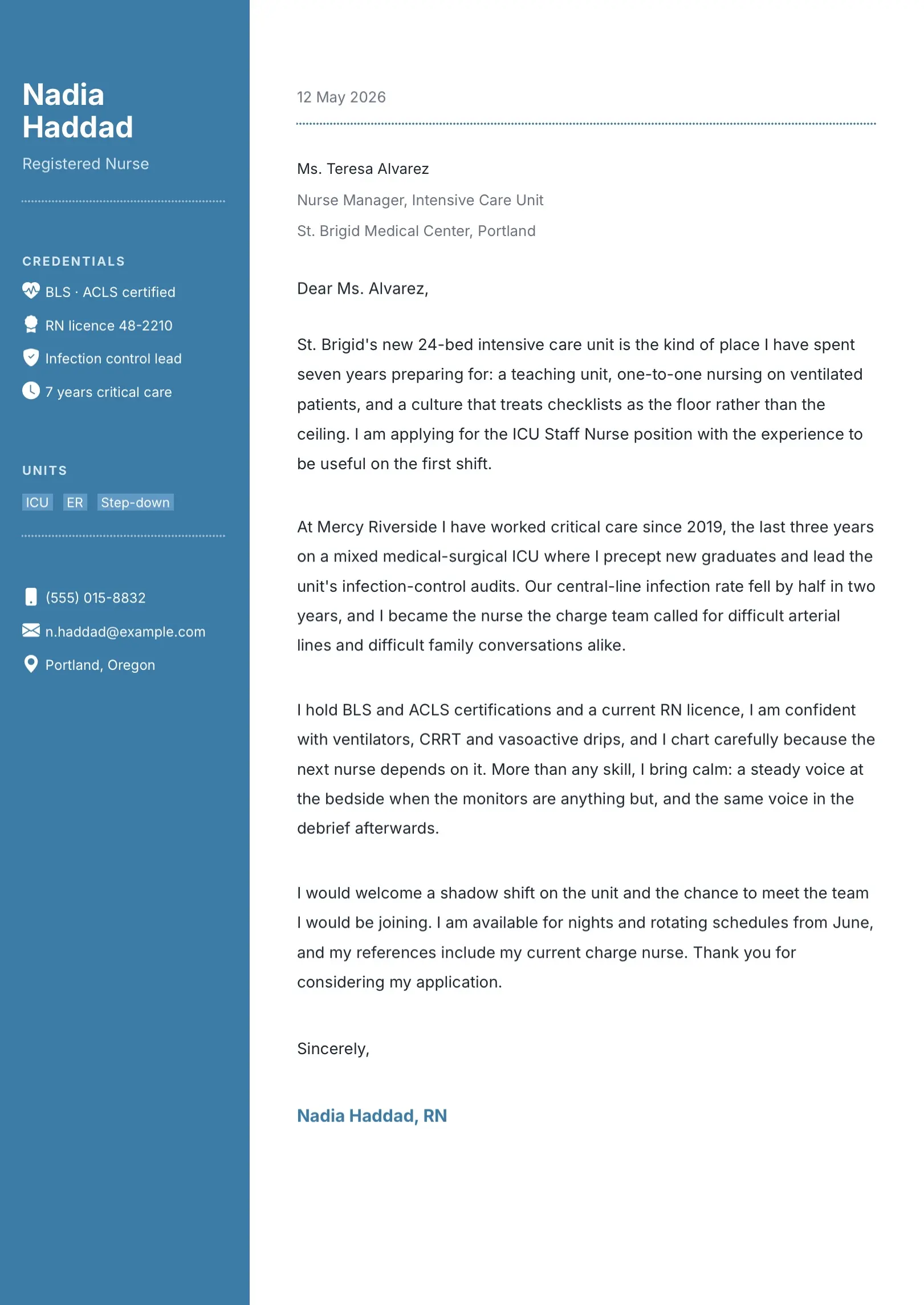 Blue Nurse Cover Letter Template