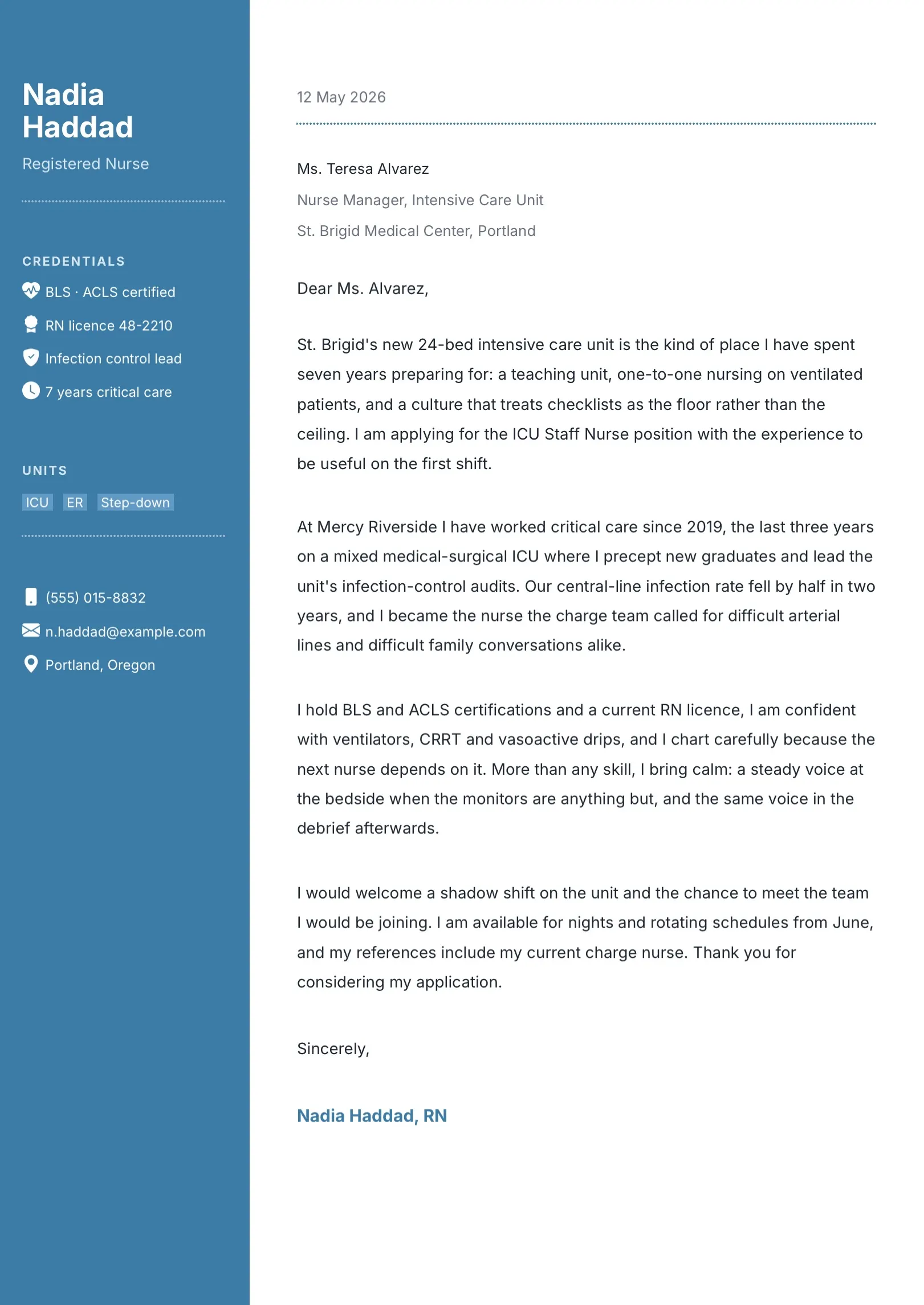 Blue Nurse Cover Letter Template