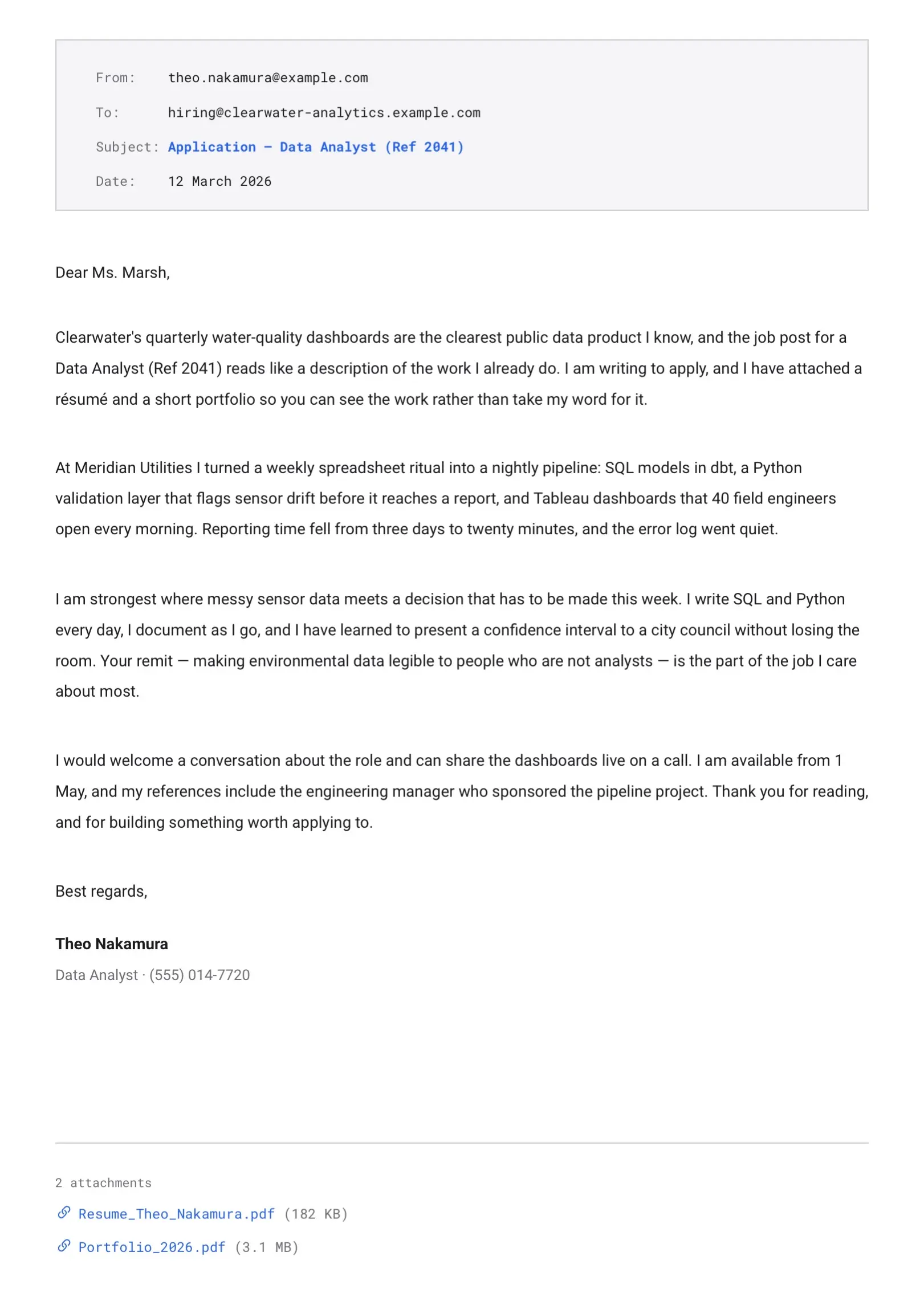 Black and White Email-Style Cover Letter Template