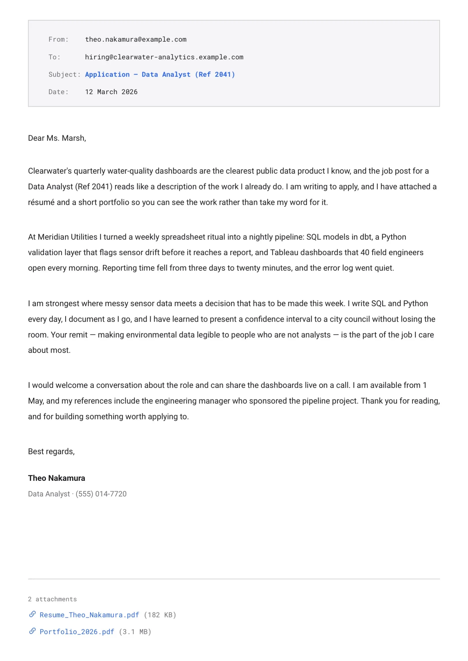 Black and White Email-Style Cover Letter Template
