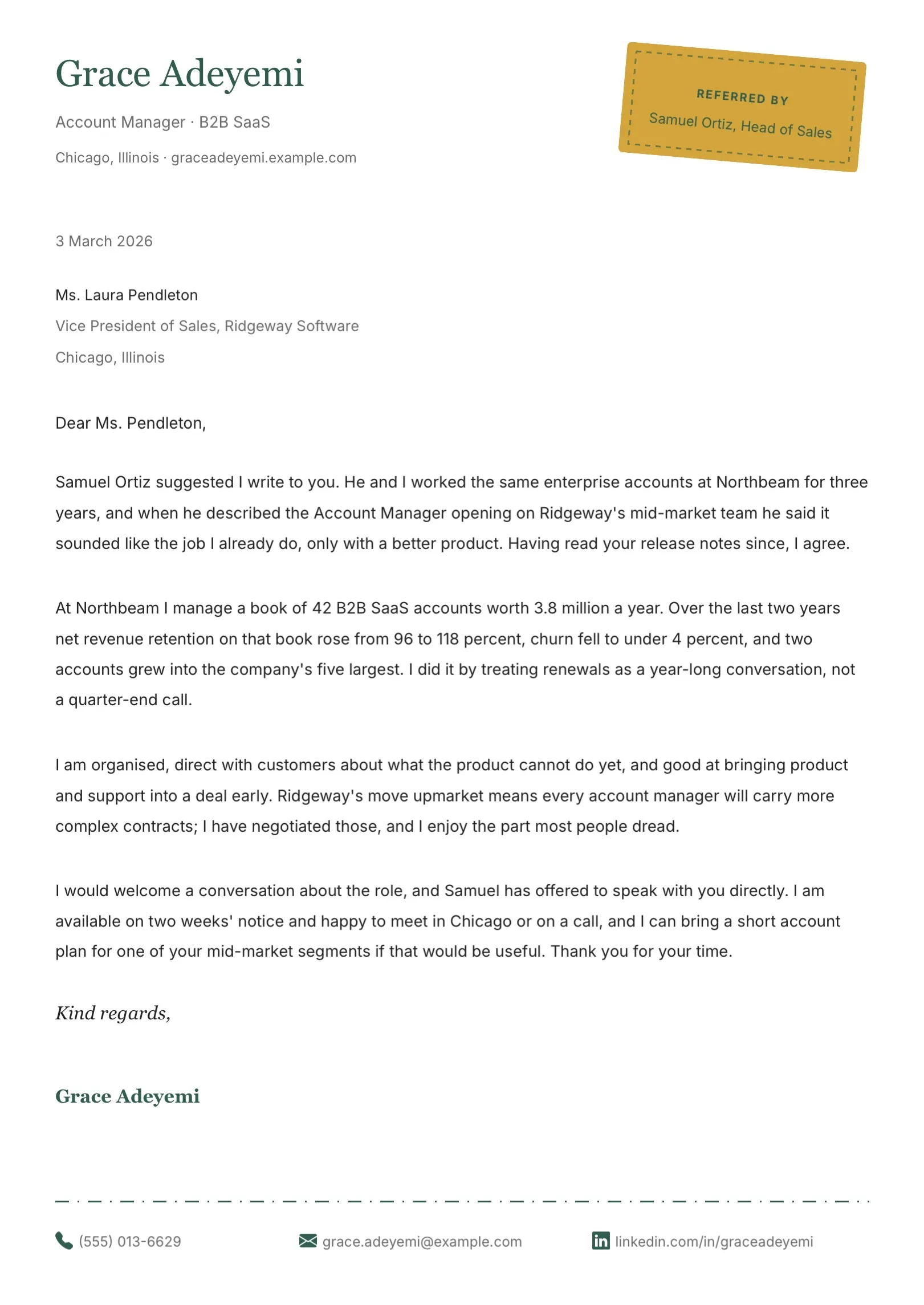 Black and White Referral Cover Letter Template