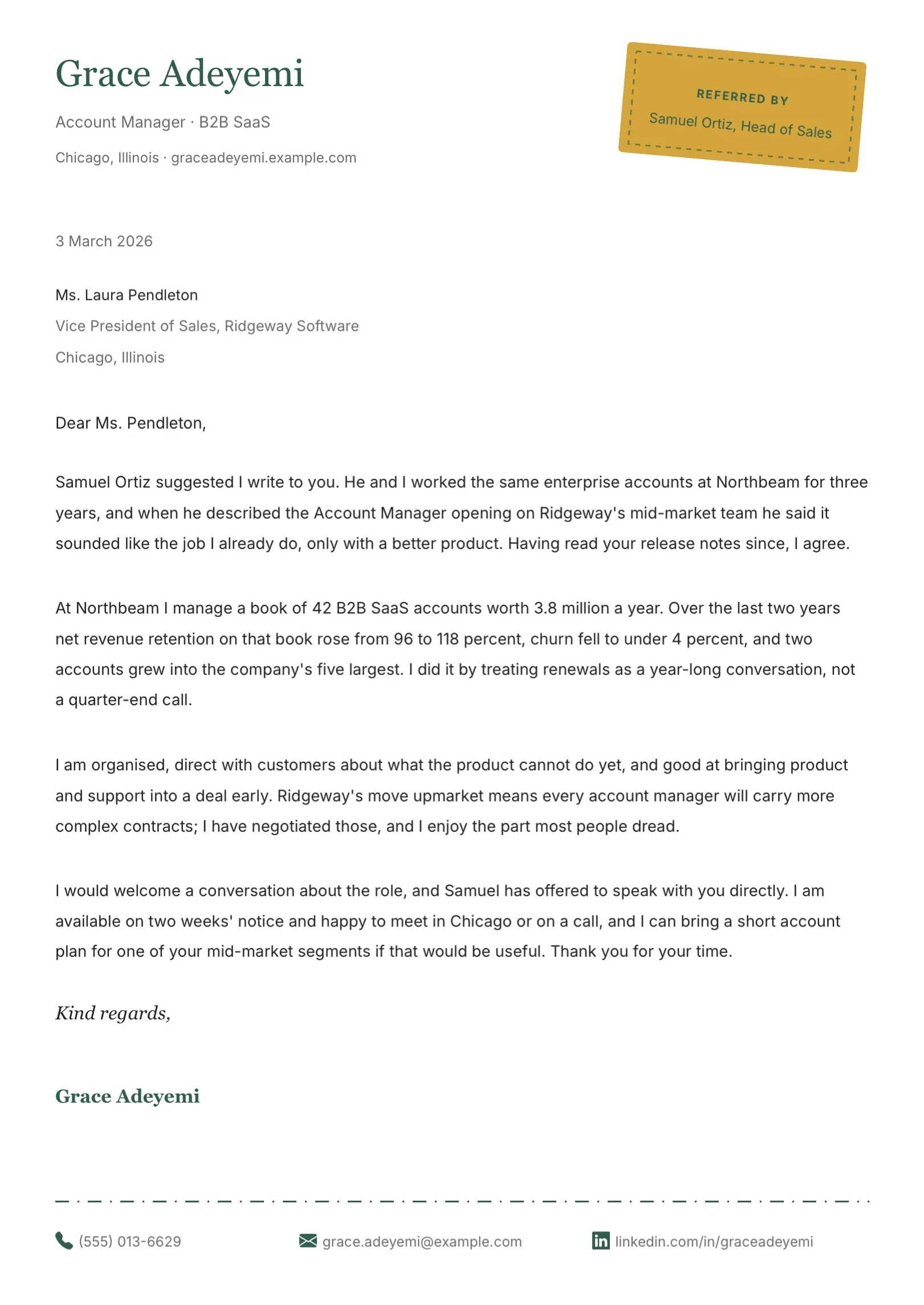 Black and White Referral Cover Letter Template