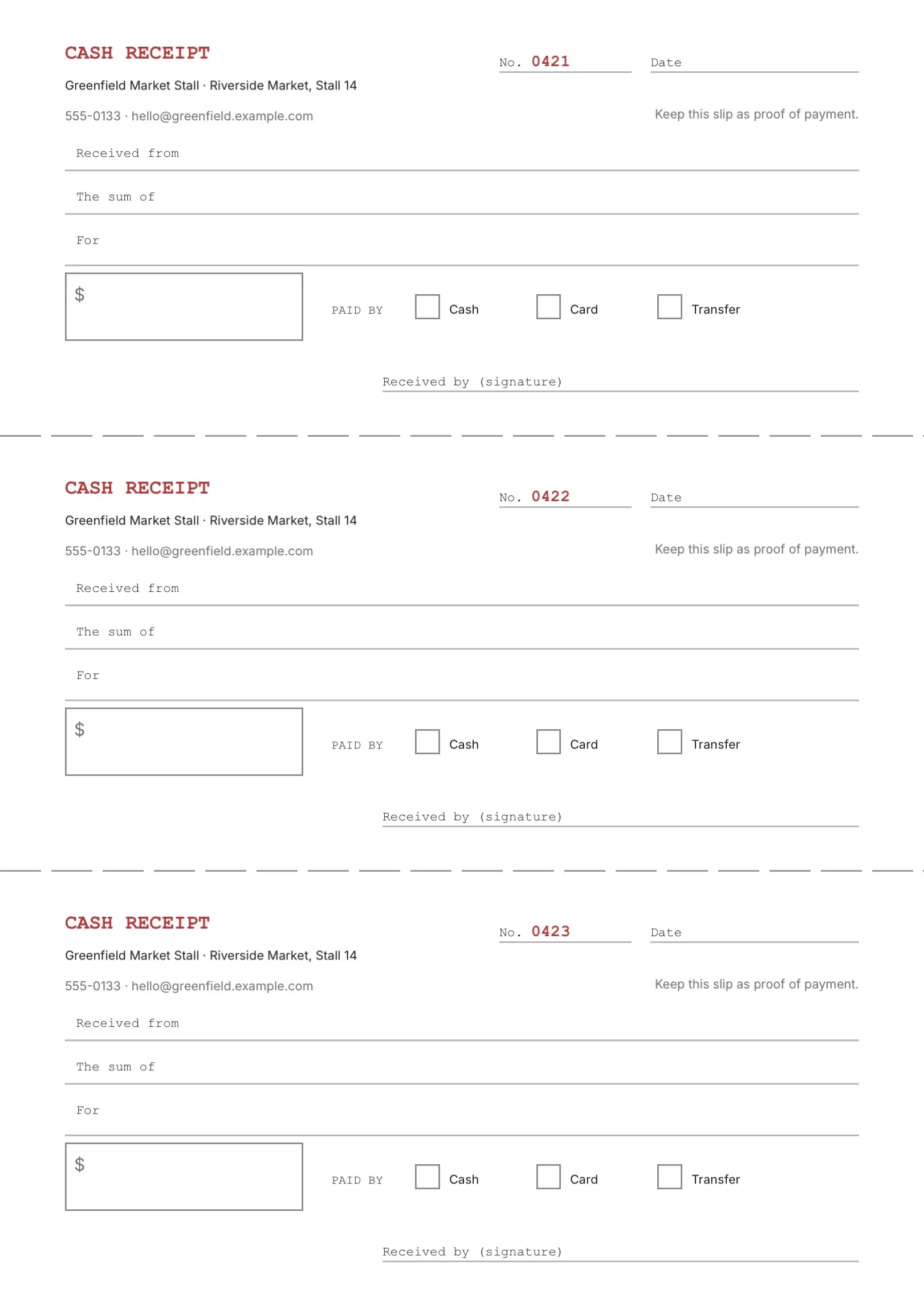 Black and White Cash Receipt Book Template