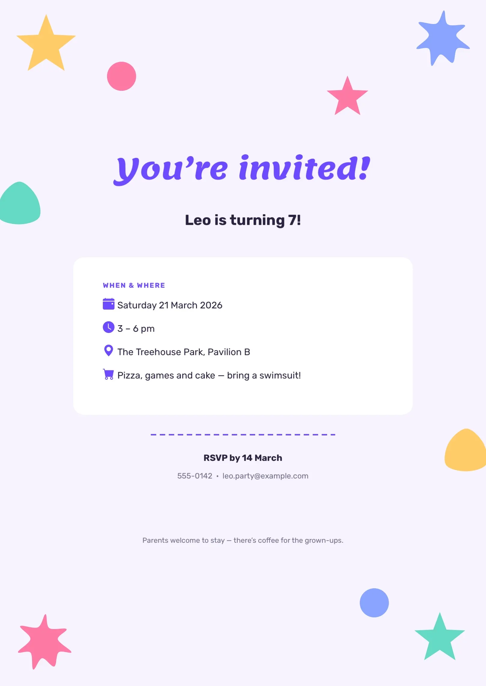 Purple Kids' Birthday Invitation Template