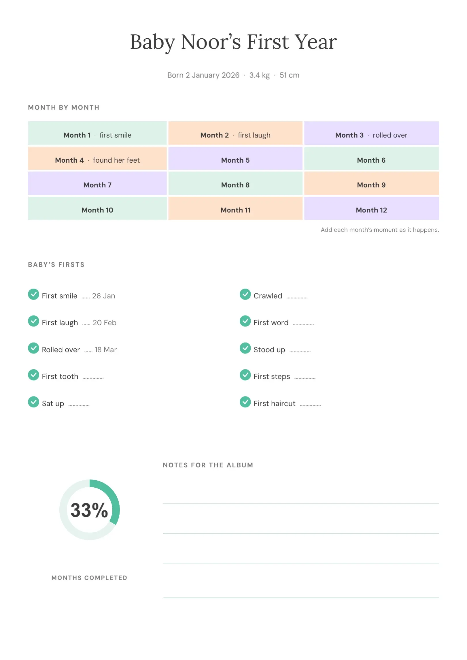 Orange Baby Milestones Tracker Template