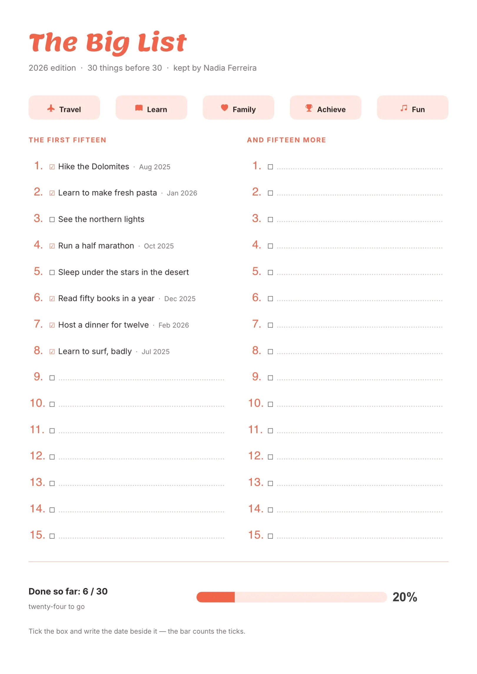 Orange Bucket List Template