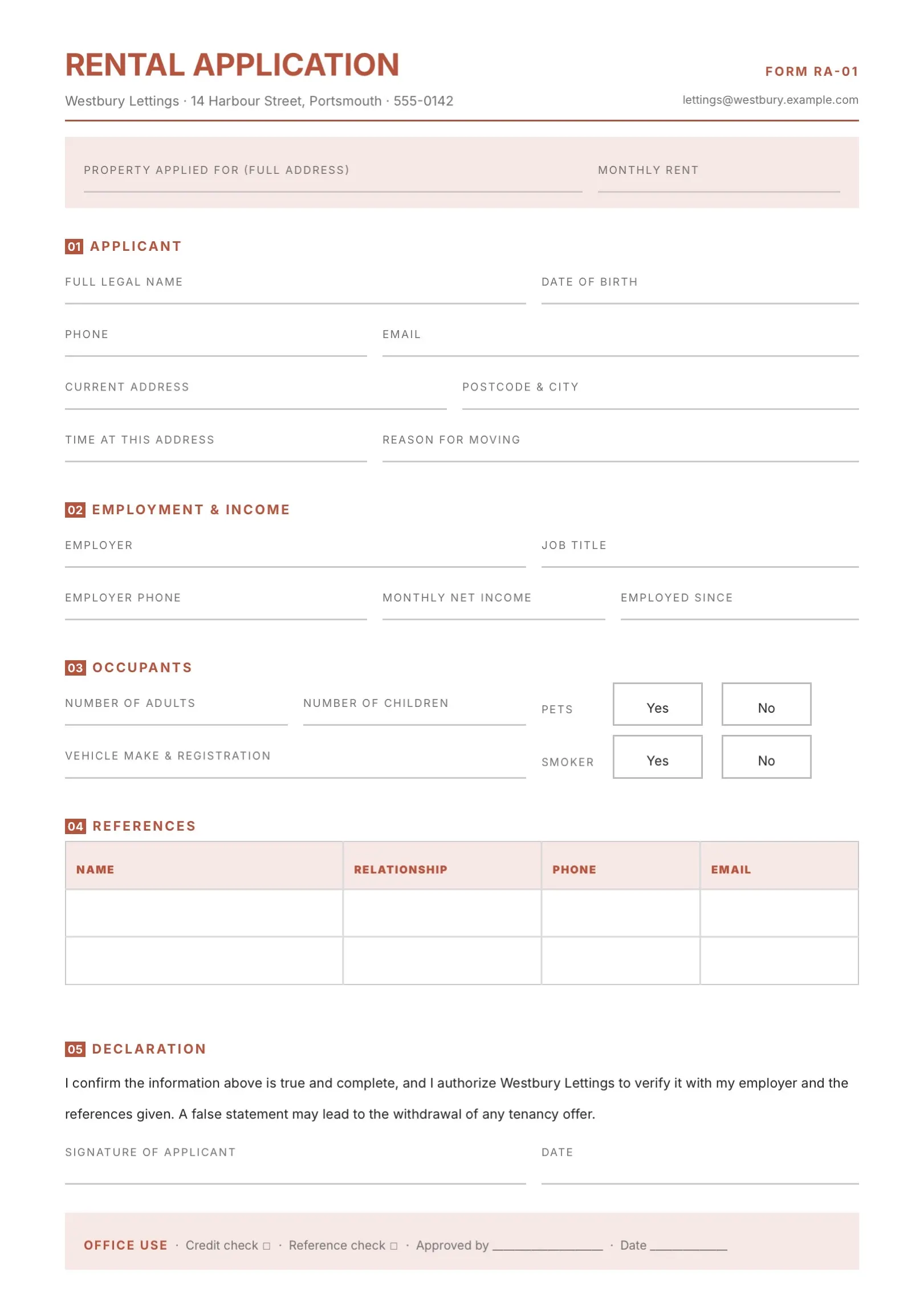 Black and White Rental Application Form Template
