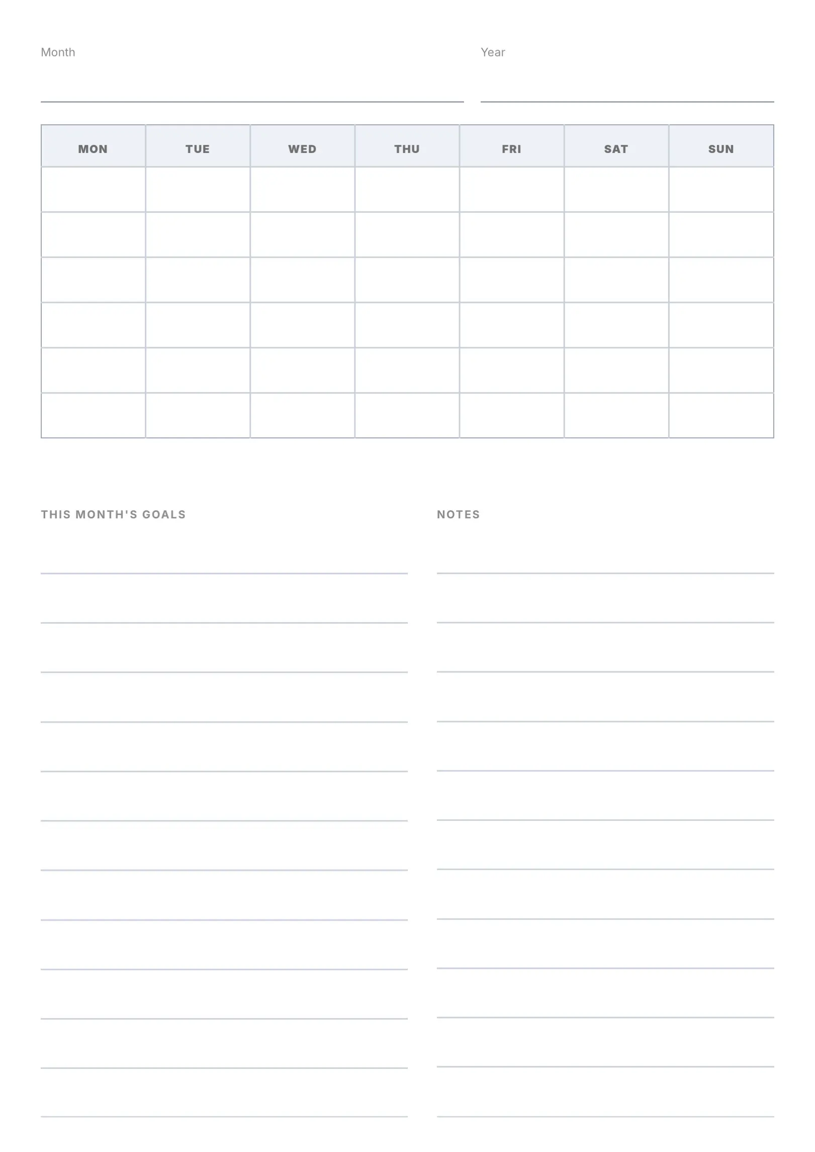 Blank Monthly Calendar