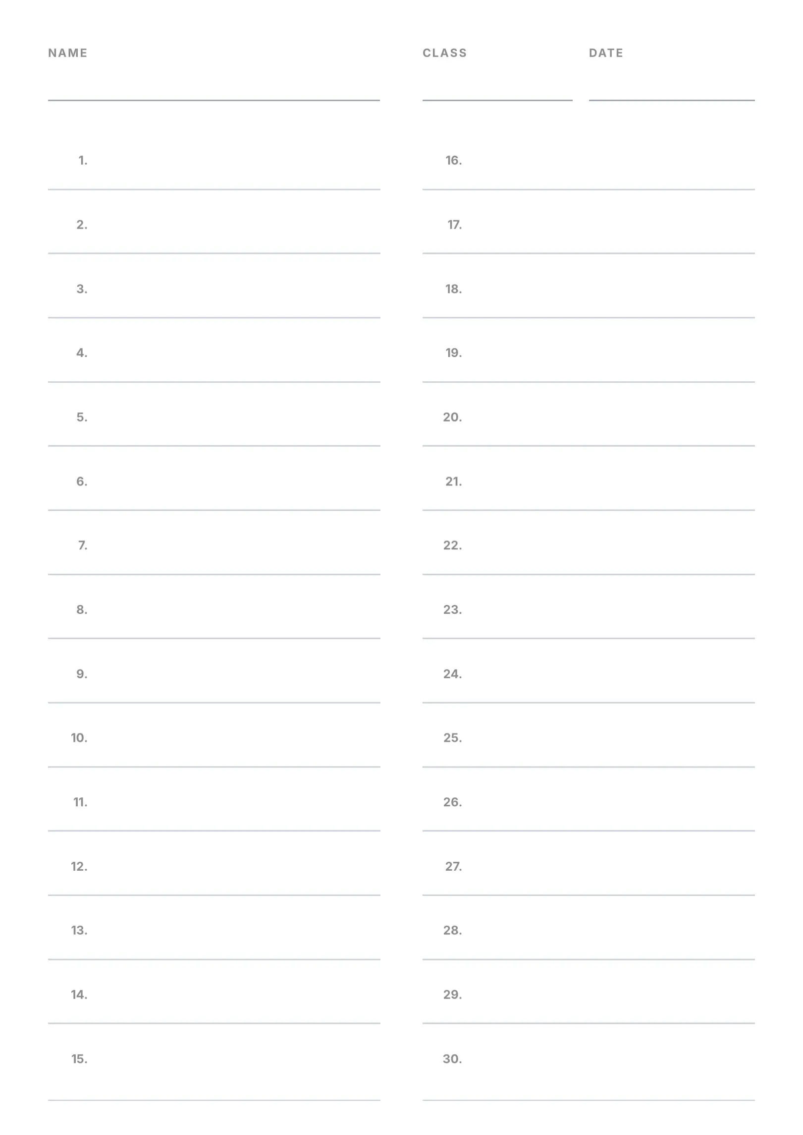 Numbered Answer Sheet