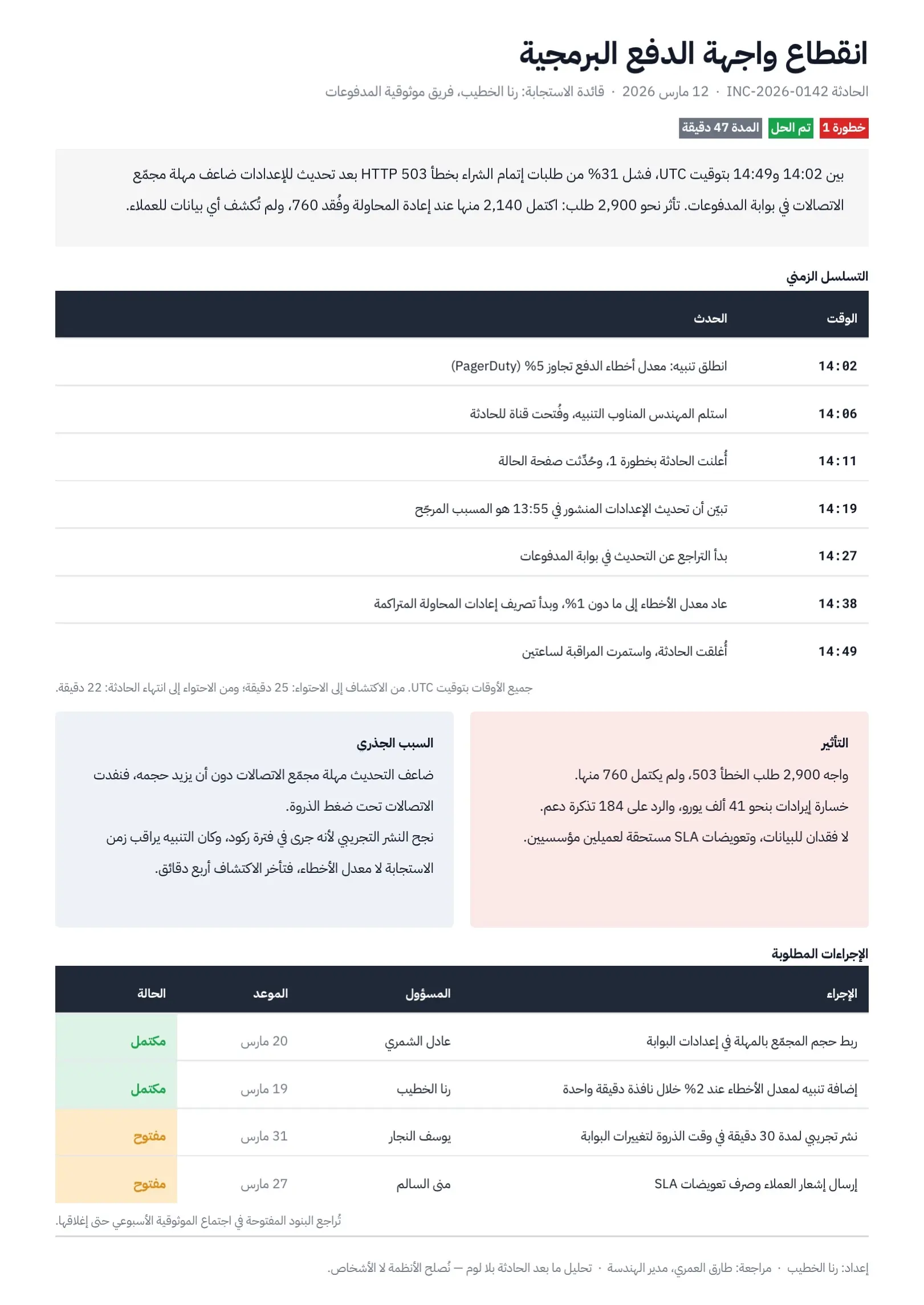 قالب تقرير حادثة انقطاع الخدمة كحلي