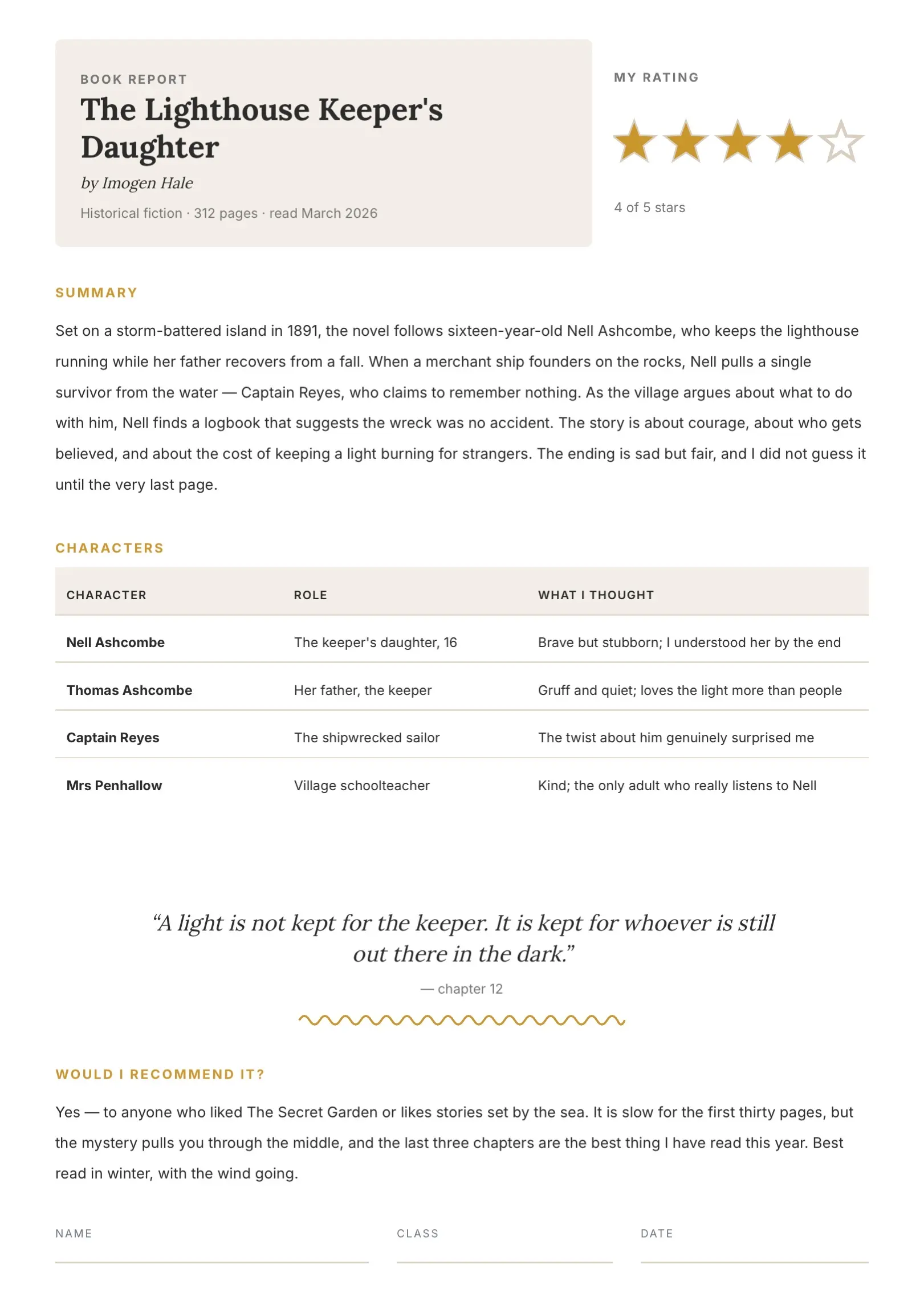 Black and White Book Report Template