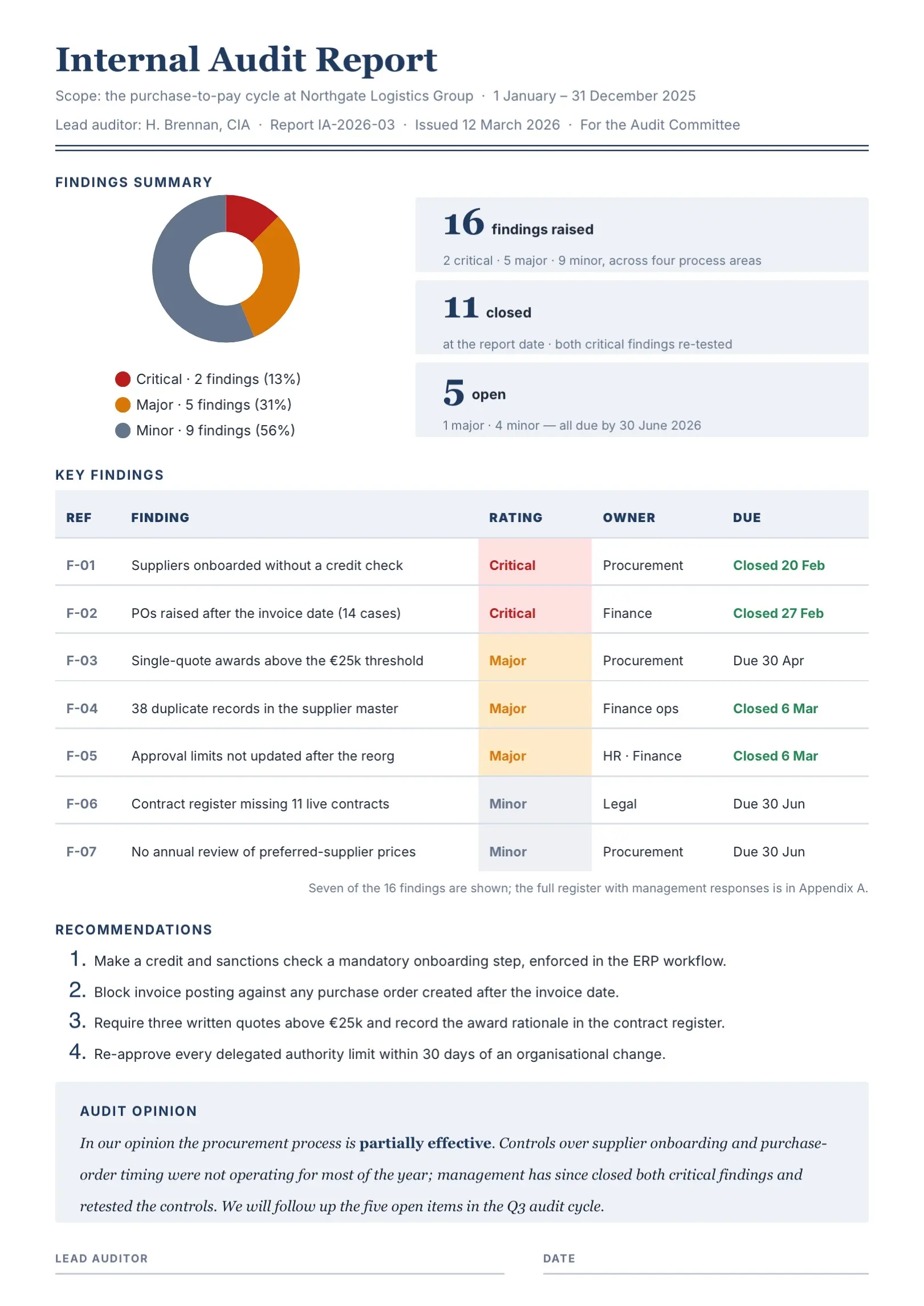 Amber Internal Audit Report Template