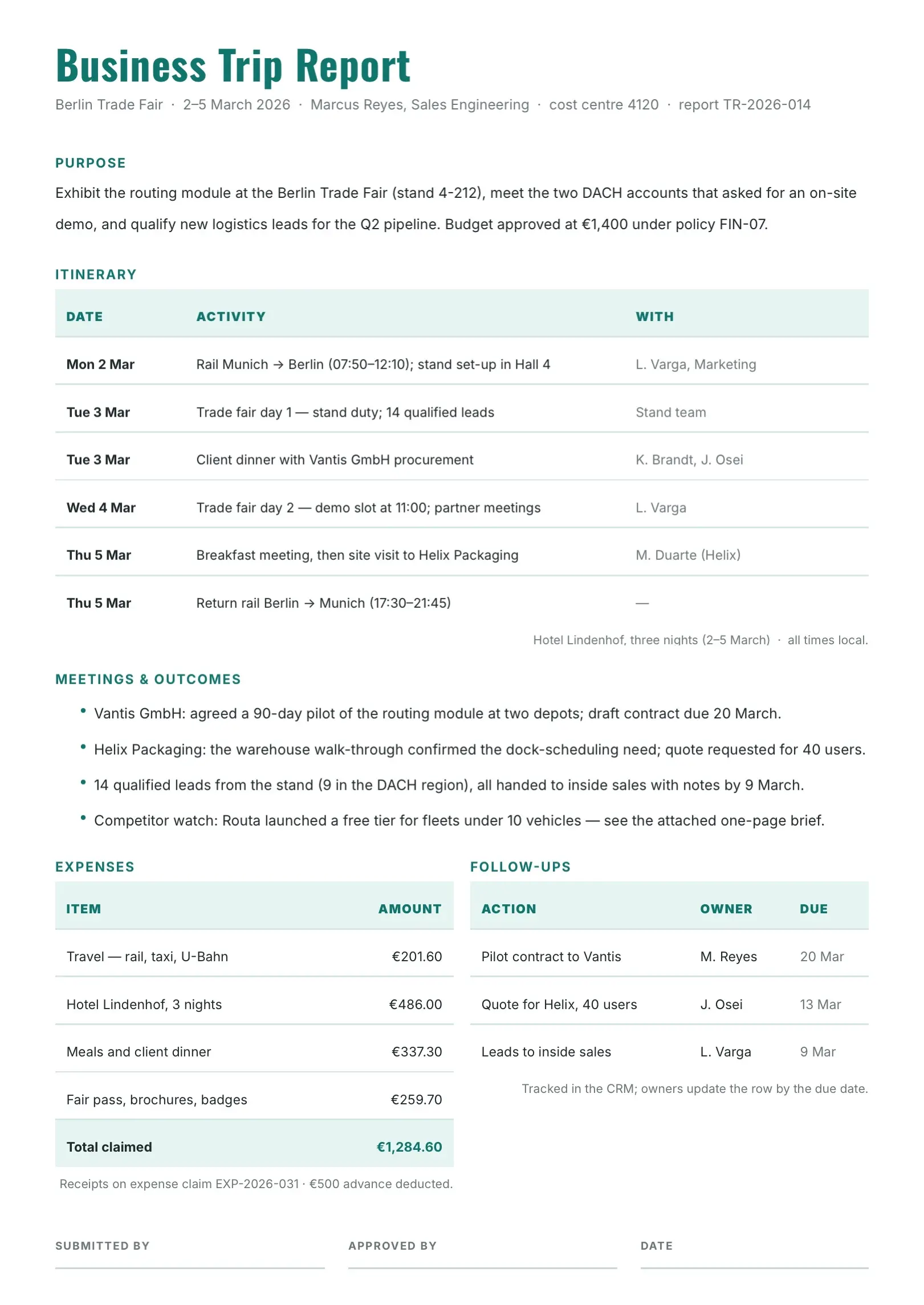 Black and White Business Trip Report Template