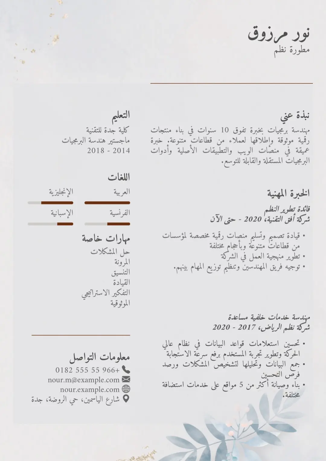 قالب سيرة ذاتية بالأبيض والأسود بمؤشرات مهارات