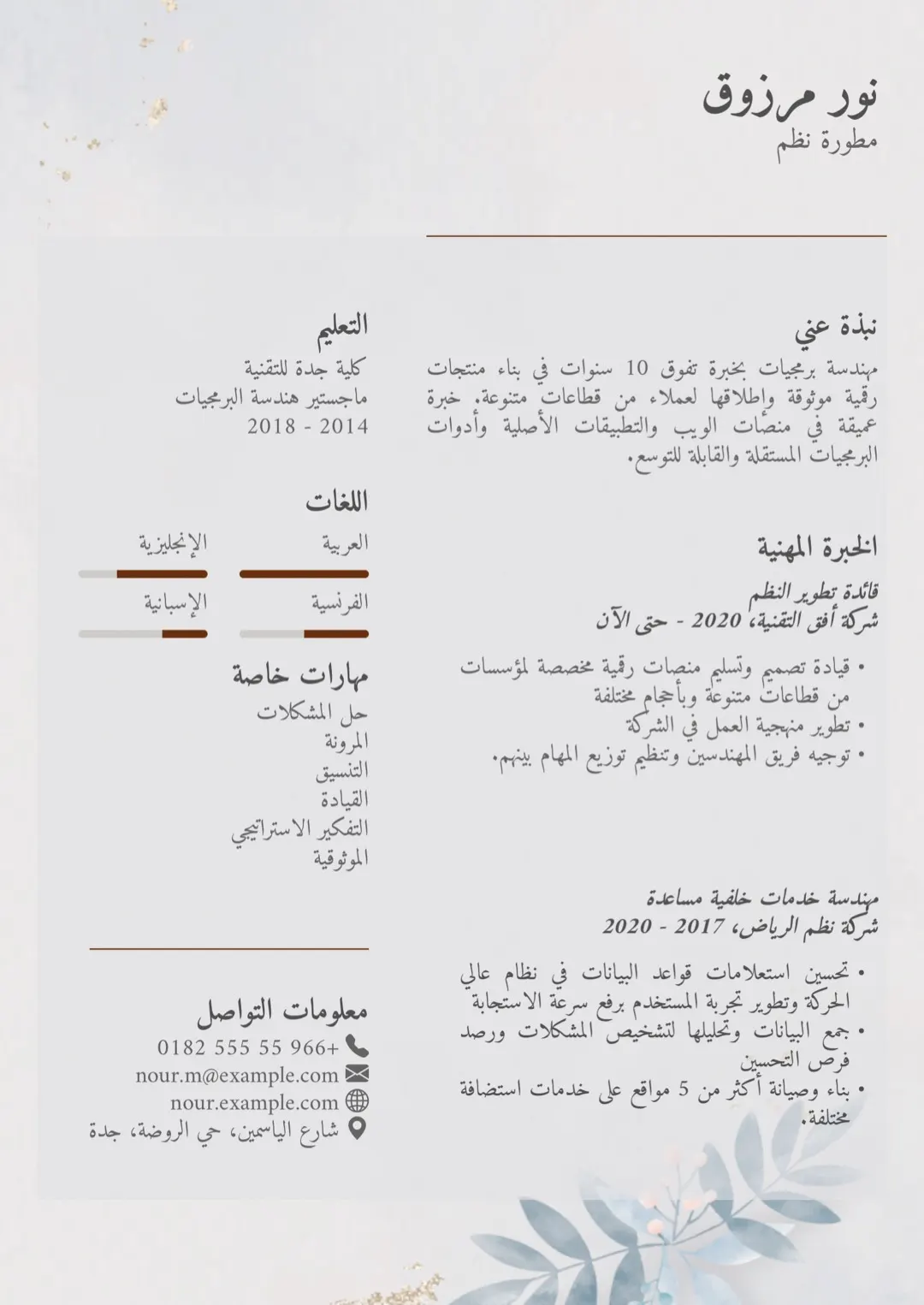 قالب سيرة ذاتية بالأبيض والأسود بمؤشرات مهارات