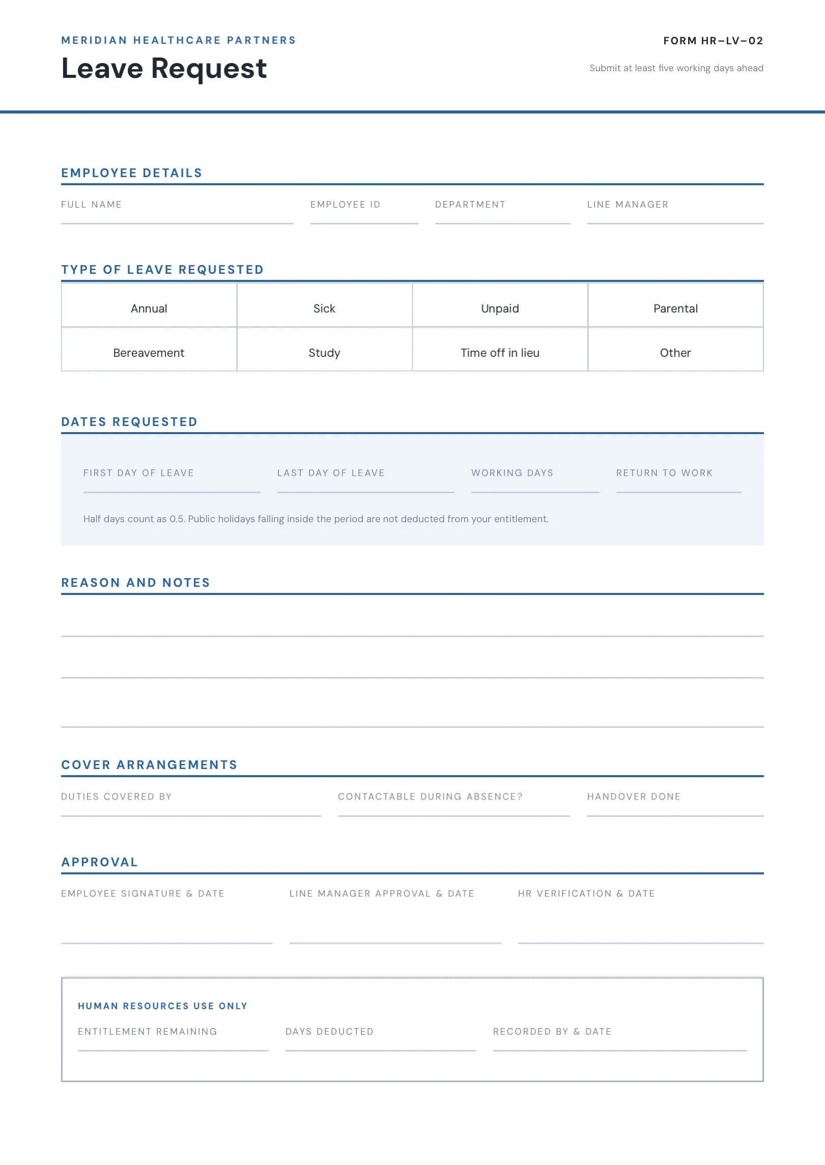 Blue Professional Request Form Template