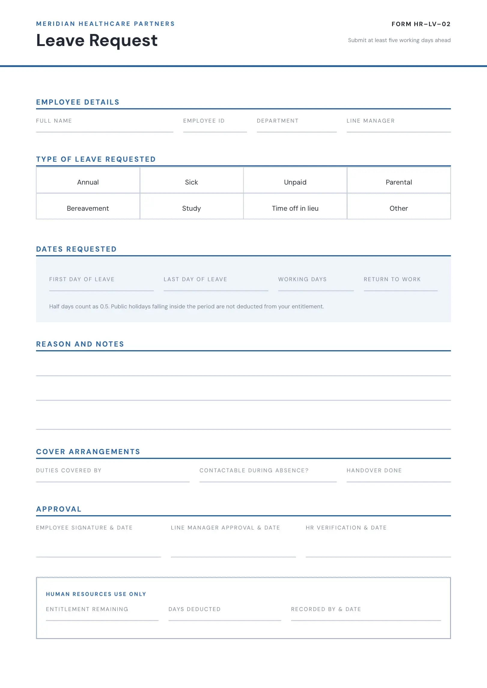 Blue Professional Request Form Template