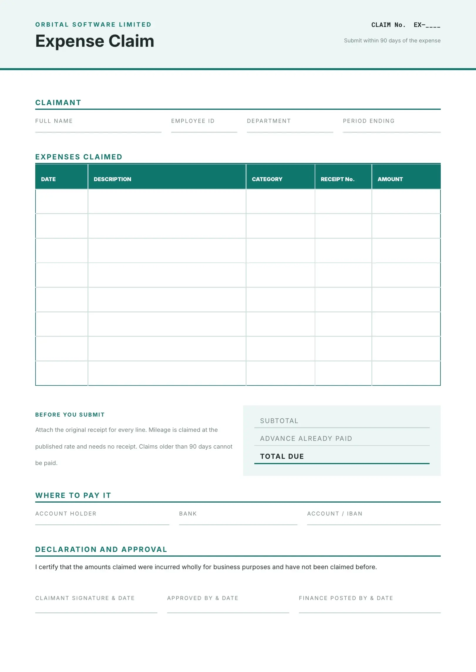 Slate Blue Request Form Template with Tables