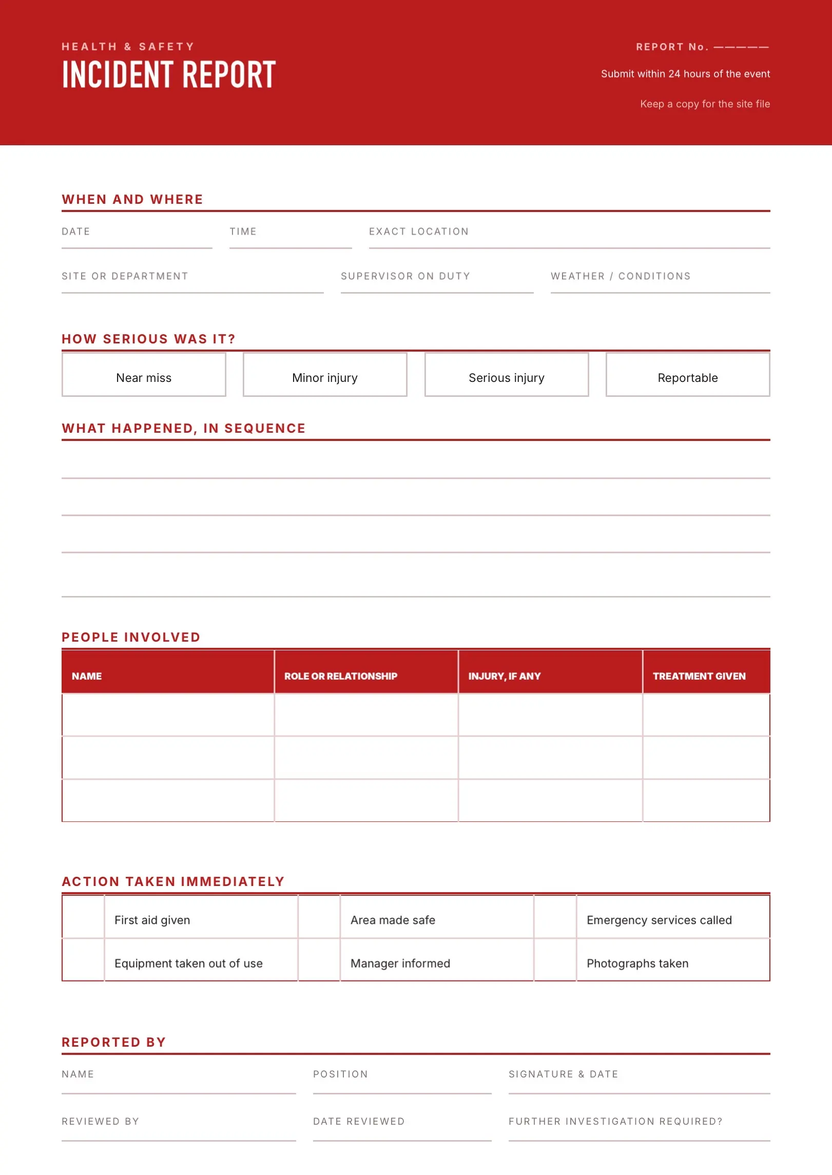 Red Survey Form Template with Tables